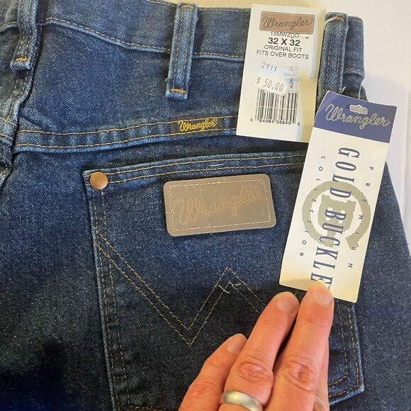 Wrangler Vtg Gold Buckle Stone Wash Jeans Straight Long Pants Size 32x32 Dark - Picture 8 of 12